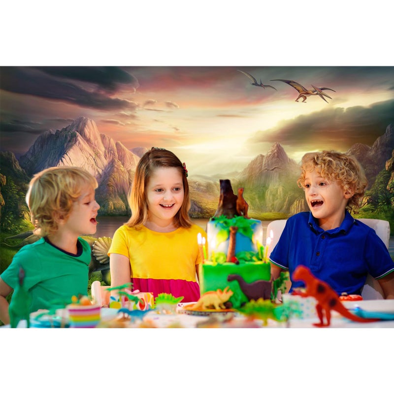 Baocicco 10x7ft Dinosaurs Theme Backdrop Boy Birthday Party Backdrop Jurassic Mesozoic Cretaceous Epoch Forest Mountains Lake Prehistoric Trees Grassland Archaeology Children Photography Background - Image 3